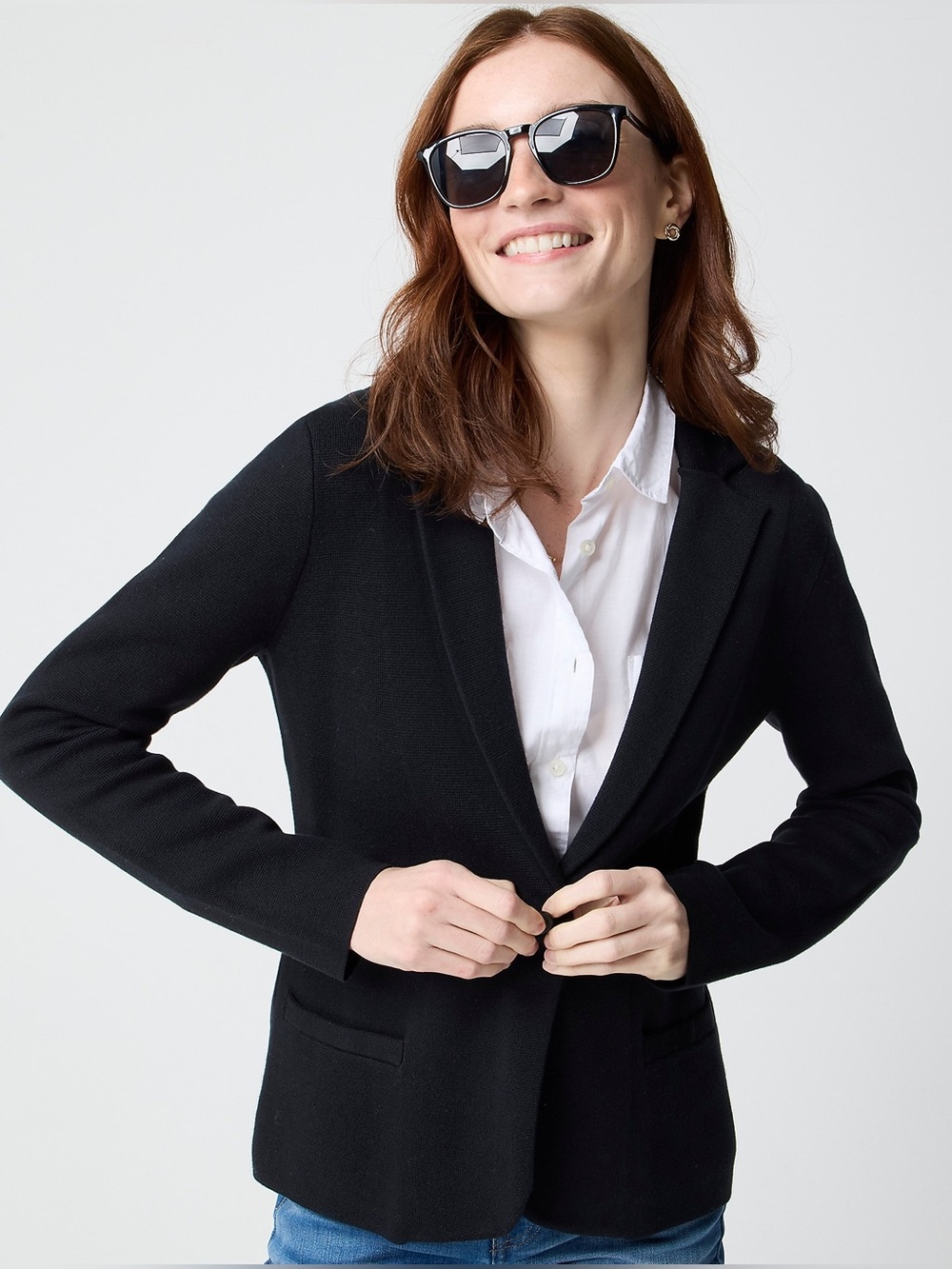 J. Crew factory Schoolboy Sweater One Button Black Blazer Size large petite NEW